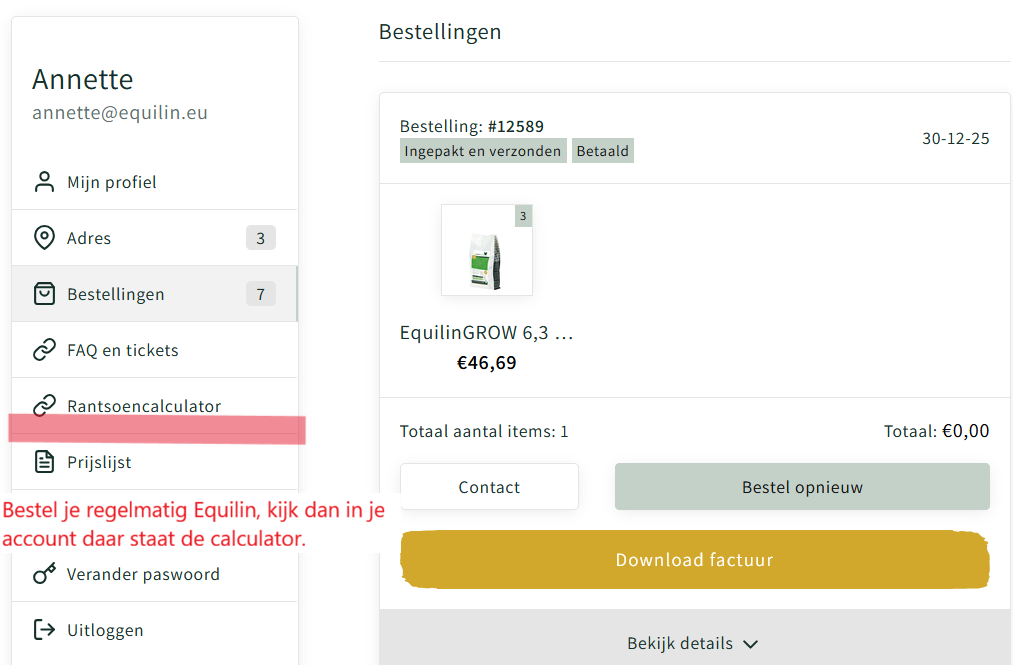 Equilin voedingscalculator.